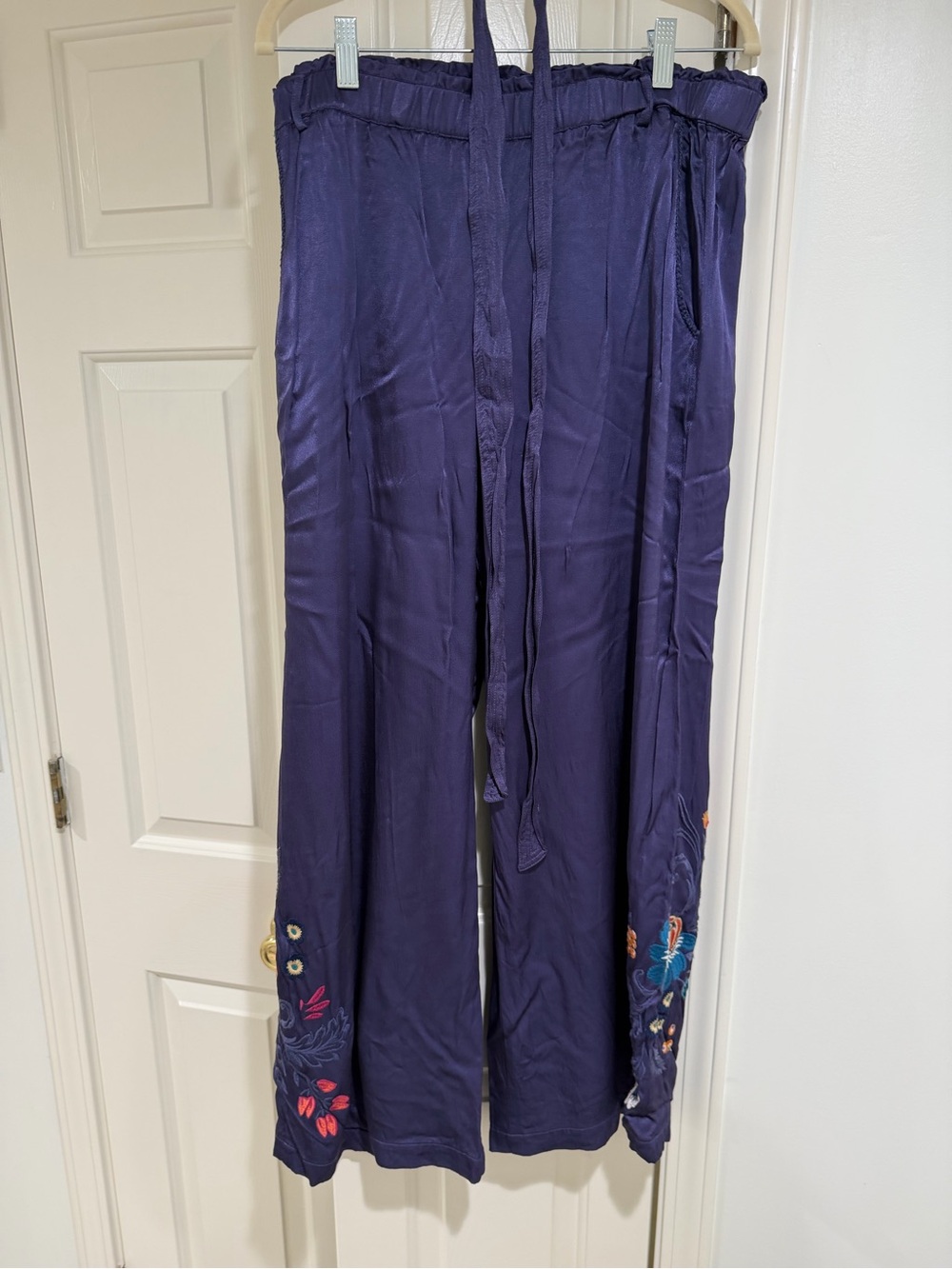 Johnny Was Women's Navy Embroidered Wide-Leg Pants